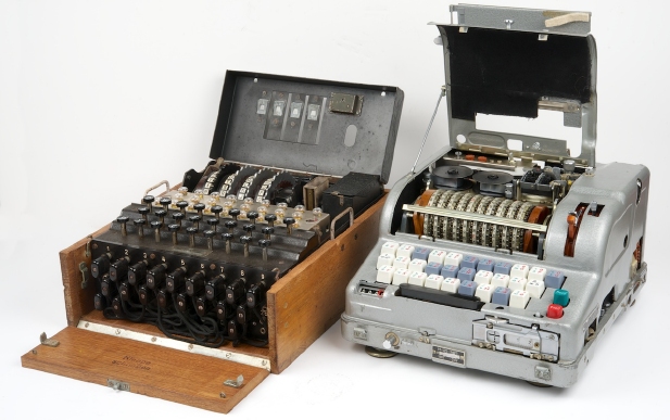 An Enigma M4 aside a Fialka M-125-3