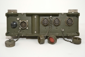 Rear view with the caps removed from the connectors. From left to right: power, modem, crypto and data.